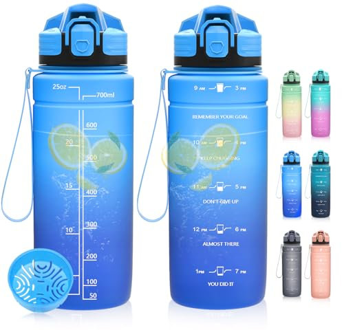 Dosurer Botella de agua, 1 l, 700 ml, 500 ml, botella para niños, a prueba de fugas, botella de agua con marcador de tiempo motivador, sin BPA, botella deportiva para escuela, deporte, bicicleta,