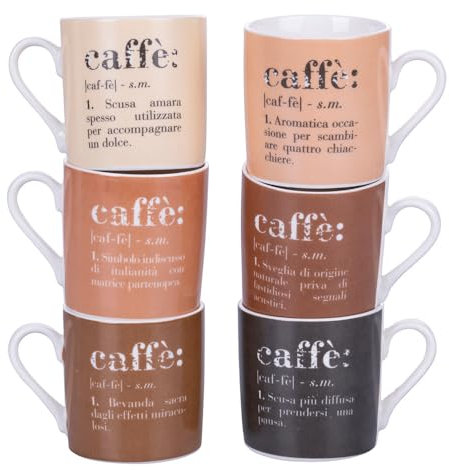 Set 6 tazzine da caffè 90 ml in porcellana decorata con scritte Victionary Chocolate