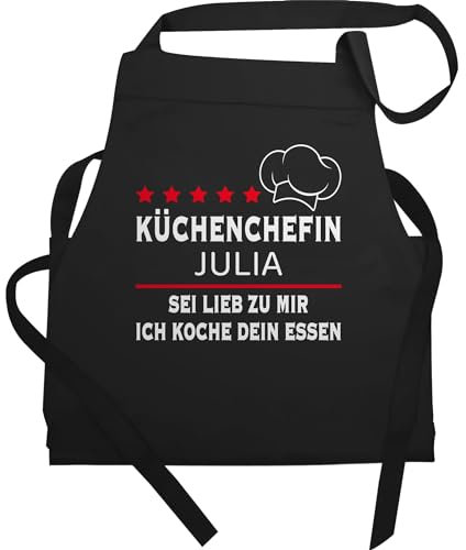 Schürze - Kochschürze Damen Frauen - Küchenchefin mit Name | Sei lieb zu mir ich koche dein Essen | Chefköchin - 60x87 - Schwarz - personalisierte küchenschürze koch kochschürzen