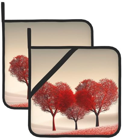 Heart Shaped Trees Pot Holders Set 2 for Kitchen, Washable Heat Resistant Pot Holders, Hot Pads Or Kitchen Cooking Baking Microwave BBQ