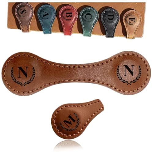 Personalisiertes magnetisches Leder-Lesezeichen, 26 Buchstaben, multifunktional, für Frauen, Lehrer, Buchliebhaber (N, Hellbraun)