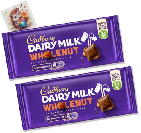Chocolate Dairy Milk WholeNut Chocolat Bar Pack of 2x 120g (240g) | Crunchy Hazelnuts | Delightful Treats | Gift for All Occasions | Suitable for Vegetarians