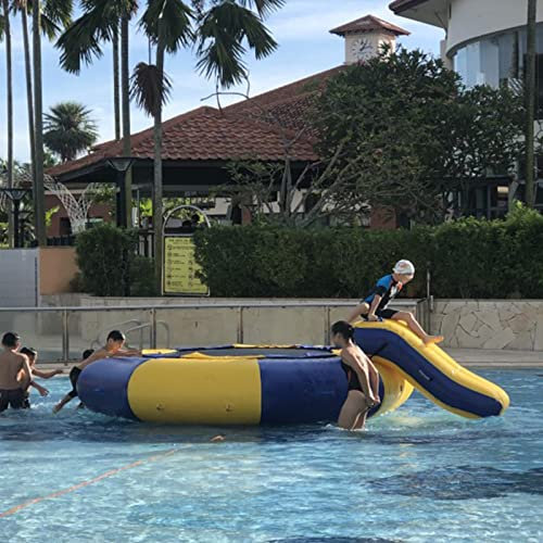 DameCo Pool-Trampolin, mobiles aufblasbares Wassertrampolin mit Rutsche, schwimmendes Freizeit-Wassertrampolin mit Luftpumpe, schwimmendes Wassertrampolin, 13 Fuß Interesting