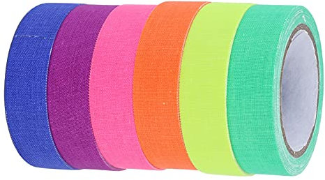Yosoo Health Gear Cinta Adhesiva de 6 Piezas, Tela de Algodón UV Fluorescente de 6 Colores, Cinta Reactiva de Luz Negra, Color Luminoso Multiusos para Decoración de Habitaciones, Accesorio de
