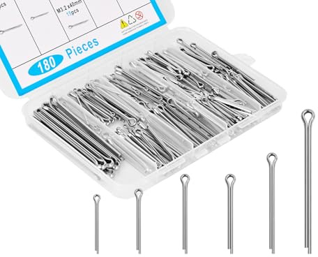 180pcs Premium 304 Stainless Steel Cotter Pin Assortment Kit, 6 Sizes Heavy Duty Cotter Pins, Hardware Pins for Automotive, Machinery, Lawn Mowers, and DIY Projects