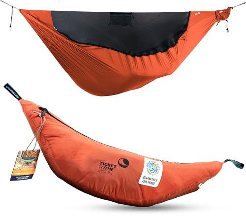 Lightest PRO-Hängematte - Ultraleicht (590 g), Kompakt (325 cm x 140 cm) - inkl. Insektenschutz & integrierter Ridgeline - variierbare Länge (bis zu 3,1 m), Aufbewahrungssystem (Orange)