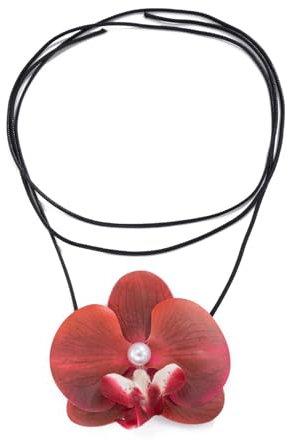 Meiliyizu Schmetterlings-Orchideen-Blumen-Halskette, elegante Orchideen-Blumen-Anhänger-Halskette, zarte Orchideen-Blumen-Halskette, elegante Perlen eingelegtes Blumenhalsband Ornament