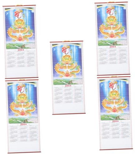 Lurrose 5stücke Wandkalender Im Chinesischen Stil Dragon Year Kalender Dekorativer Wandkalender Für Neujahr Hochwertiges Praktische Mondkalender-funktion Für Zuhause Und Büro