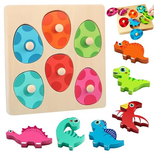 Holzpuzzle ab 1 Jahr, Montessori Spielsachen Dinosaurier Jigsaw, Greifpuzzle Holzpuzzle ab 1 Jahr, Baby Montessori Holzspielzeug Dino Eier, Dinosaurier Steckpuzzle, für 12-36 Monate Mädchen Jungen