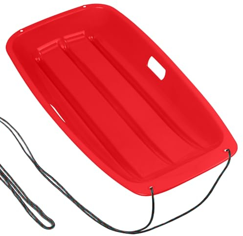 Snow Sled for Kids with 16.5ft Pull Rope & Handle - 3ft Cold-Resistant Plastic Toboggan Sled for Winter Downhill Fun - Stackable Lightweight Sled for Adults Outdoor Snow Play - Red
