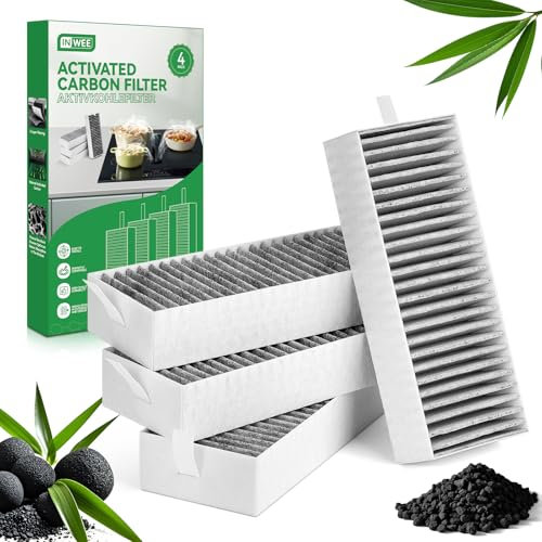 Inwee 4 Stück Aktivkohlefilter für Dunstabzugshaube Siemens HZ9VRCR0 17004796/ Bosch HEZ9VRUD0/ Neff Z821VR0 17004806 / Gaggenau CA282111/ Constructa CZ9VRCR0, Umluftersatzfilter Zubehör,195x75x35mm