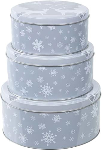 bonsport Keksdosen Set 3-teilig rund Weihnachten Plätzchendosen Gebäckdosen, Rentier/Schneesterne