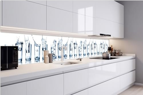 Dimex Küchenrückwand Folie Selbstklebend WASSERSPRITZER IN GLÄSERN 420 x 60 cm | Klebefolie - Dekofolie - Spritzschutz für Küche | Made in EU
