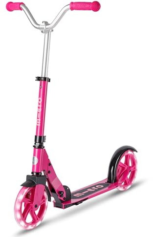 Micro Scooters | Cruiser LED Children's Scooter | Handlebar Adjustable | Lightweight | Light Up Wheels | Foldable | Kickstand | 6-12yrs | Boys & Girls | Berry Pink