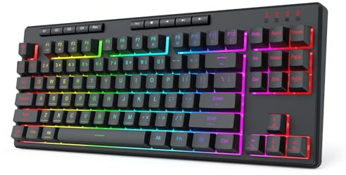 Redragon K516 Shiva TKL Teclado para juegos de membrana RGB con cable, teclado de 87 teclas de tacto mecánico con interruptor lineal suave, teclas macro y multimedia dedicadas, retroiluminación RGB de