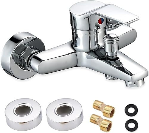 Grifo Bañera y Ducha, HOVCEH Silver Grifo Ducha, Grifo Monomando Ducha, Mezclador de bañera de Superficie, Cromo