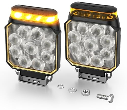CO LIGHT Phare de Travail LED 4 Pouces 2 en 1 avec Feu d’Avertissement 360° pour Chariot élévateur, excavatrice, Camions Tracteurs Engins de Chantier Véhicules Agricoles 12V 24V