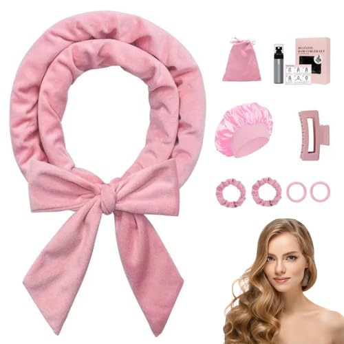 Pmueuff Neu Heatless Curls Band, 9 Stück Lockenwickler Über Nacht mit Schlafmütze und Haarnadel, Locken über Nacht DIY Locken Ohne Hitze, Overnight Curls Set für Mittleres Langes Haar