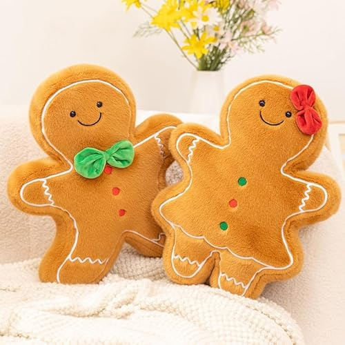 Weihnachtskissen Lebkuchenmann, 36cm Weihnachtsdeko Lebkuchen Kissen, Lebkuchenmann Plüschkissen, Weihnachten Deko Niedliches Plüsch Kissen Aesthetic für Geschenk Wohnzimmer Schlafzimmer Sofa (C)