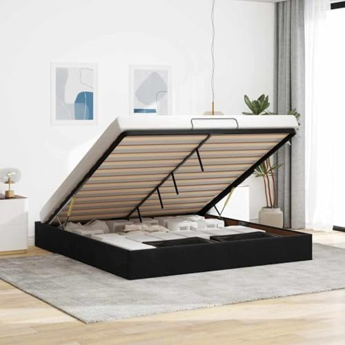 Refined Ottoman-Bett ohne Matratze Samt Bettrahmen Bettgestell Polsterbett Bettgestell Bettrahmen mit Stauraum Schwarz 200x200 cm Samt