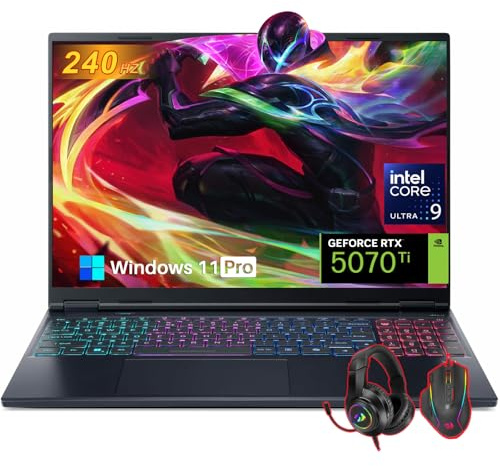 acer Predator Helios Neo 16S AI Gaming Laptop, NVIDIA GeForce RTX 5070Ti GDDR7, Intel Core Ultra 9 275HX, 16 OLED 240Hz, 64 GB DDR5, 4 TB SSD, RGB Backlit Keyboard, Windows 11 Pro, Accessories