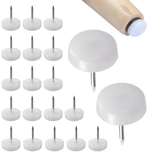 ApexPine 20 Pcs 16mm Plastic Furniture Glide Nails for Chair Legs | 20 pack 16mm white pe furniture glide nails, chair table leg floor protector pads for wooden furniture hard floor use