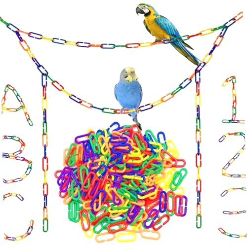 Nuiorfty 200Pcs Plastic Chain Links Plastic C-Clip Interchangeable Colorful Chain Link Bird Cage Clips Pet Rat Parrot Bird Toy