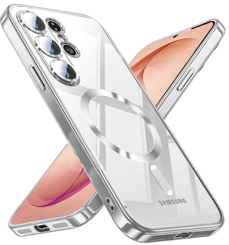 QiiStar Official Titanium Case for Samsung Galaxy S26 Ultra 5G,[Compatible with MagSafe][Full Camera Cover Protection] Metallic Glossy Slim Luxury Phone Case for Galaxy S 26 Ultra,Clear Silver