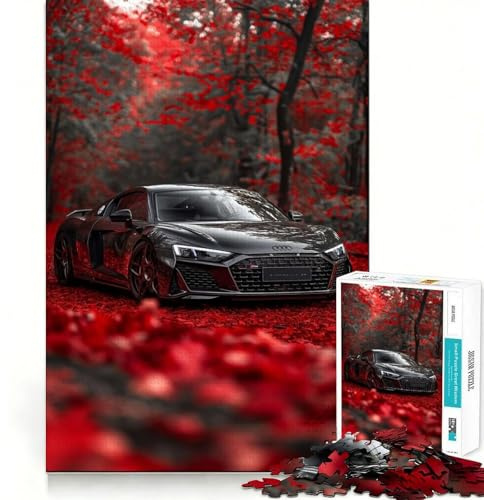 1000-teiliges Puzzle für Erwachsene,schwarzer Audi R,getunt,Wald,passgenaues Denkspiel,Geschenk,kostenloses Spiel,Geburtstagsgeschenk (38x26cm)