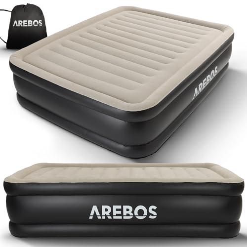 Arebos Aufblasbares Luftbett | Selbstaufblasend | Luftmatratze 2 Personen | Campingbett | Gästebett | integrierte Elektropumpe | Luftmatratze | Integrierten | Elektropumpe | Grau/Anthrazit