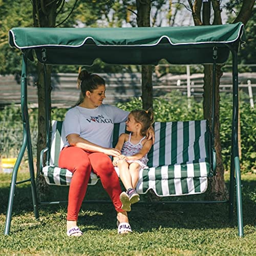 Loywe Hollywoodschaukel Gartenschaukel Schaukelbank 3-Sitzer mit Dach Stahlgestell,Grün 170x115x156cm LW12