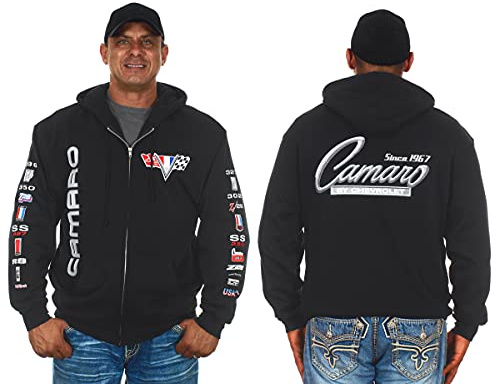 JH DESIGN GROUP Herren Durchgehender Reißverschluss, Kapuzenpullover Herren Chevy Camaro Hoodie Full Zip Up Schwarz Kapuzen-Sweatshirt