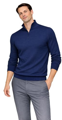 State Cashmere Herren Troyer Pullover mit Stehkragen und Knopfverschluss 100% reines Kaschmir Feinstrick Langarm Pulli