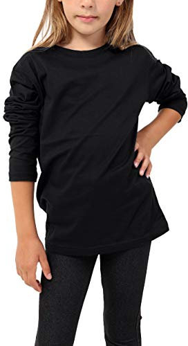 GW CLASSY OUTFIT Kids Girls Boys Plain Long Sleeve Crew T-Shirts Basic Top School Kids T-Shirt Tops Crew Neck Uniform Jumper UK Size (Black, 9-10 Years)