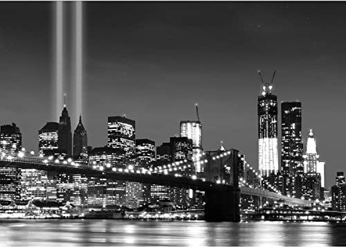 Runa Art Fototapete Brooklyn bridge nacht Modern Vlies Wohnzimmer Schlafzimmer - Made in Germany - 308 x 220 cm Schwarz Weiss 9237010c