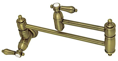 Kingston Brass KS3103BAL Heirloom Wall Mount Pot Filler Kitchen Faucet, Antique Brass, 13 Inch Length