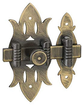 THIRARD - Verrou De Meuble Rustique - Laiton Patiné - Platine Acier - Gâche Acier - Pêne Plat Coulissant - Pour Portes De Meubles - Bouton Rond - 40 x 90 mm - Jaune/Doré