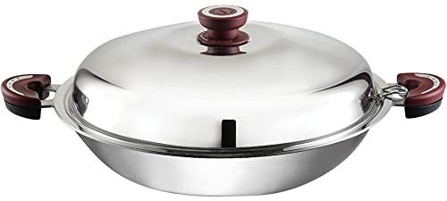 Buffalo Wok aus Edelstahl mit flachem Boden 38cm