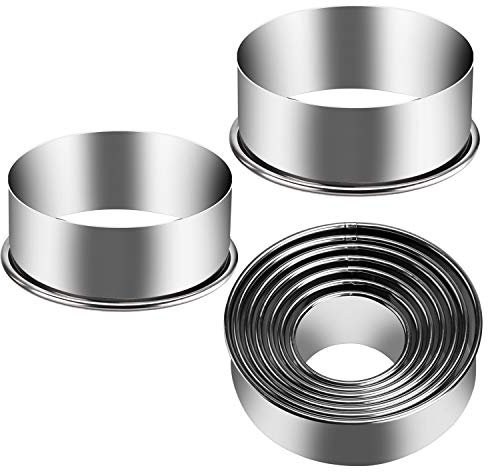 KSPOWWIN 9 Pieces Stainless Steel Cookie Cutter Set Biscuit Plain Edge Round Cutters Metal Ring Baking Molds Ranging from 2-6 Inches