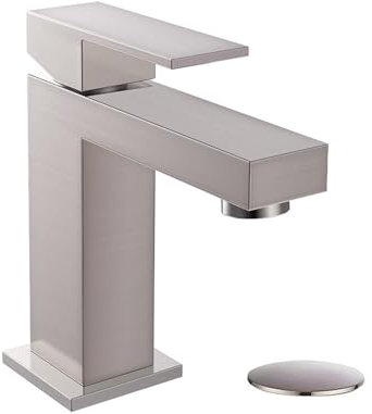 Arwen Robinet de salle de bain Mitigeur Lavabo avec bonde en laiton massif à poignée unique Chromé Sans plomb nickel brossé