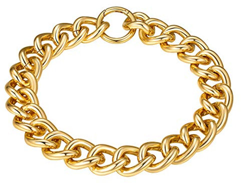 Collier Chaine Femme Grosse Maille Or Plaque 40 cm Bijoux Fille Ras de Cou Punk Acier Epias Maillon Inoxydable Chunky Hip Hop