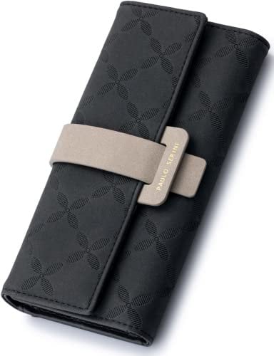 PAULO SERINI® Geldbörse Damen - Portemonnaie Damen 100% veganes Leder - Geldbeutel für Frauen groß mit 9 Kartenfächern Frauen - Women Wallet Onyx Black - schwarz