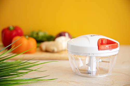 Delcasa Manual Food Chopper – Mini Food Processor – Manual Handheld Food Chopper/Cutter – Pull String to Slice Vegetables Onions Garlic Meat Nuts in Seconds - Stainless Steel Blades, Non-Slip Base