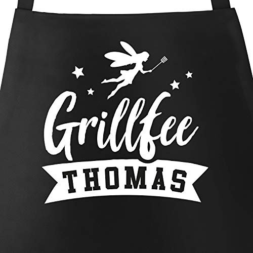 MoonWorks® Grill-Schürze Männer personalisiert Aufdruck Grillfee eigener Name Baumwoll-Schürze schwarz unisize
