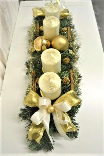 Adventskranz Creme-Gold 60 cm künstlich Weihnachten Advent Gesteck Adventsgesteck Kerzen