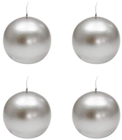 Ebersbacher Kerzenfabrik GmbH Kugelkerzen Silber lackiert, 4 Stück, Größe ca. Ø 80 mm, einzeln in Folie, runde Kerze Weihnachtskerze Adventskerze