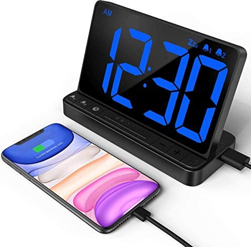NOKLEAD Digital Alarm Clock - Bedside Clock with 5 Optional Alarm Sounds, Full Dimmer, Adjustable Alarm Volume, Easy to Use Digital Clock with USB Charger, Large 6.5 LED Display, Snooze and 12/24Hr
