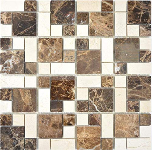 Marmor Mosaik Stein emperador dark cremarfil Mosaikfliese Wand Fliesenspiegel Küche Bad MOS88-1312_f