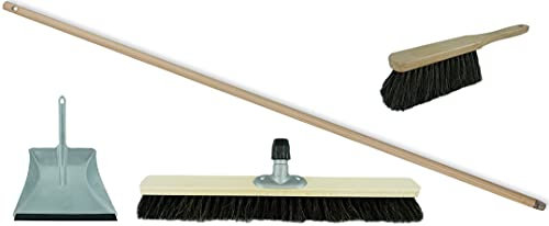 Novaliv Kehrset Rosshaar mit 40 cm Besen I Kehrgarnitur Kehrschaufel I Saalbesen Kehblech Handkehrset Handfeger