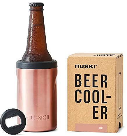 Huski Beer Cooler 2.0 | New | Premium Can and Bottle Holder | Triple Insulated Marine Grade Stainless Steel | Detachable 3-in-1 Opener | Works as a Tumbler | Best Gifts for Beer Lovers (Rosé)